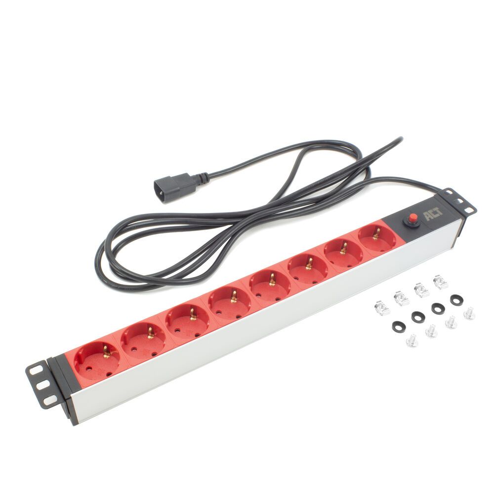 De ACT PD3004 19" Stekkerdoos PDU met het montagemateriaal