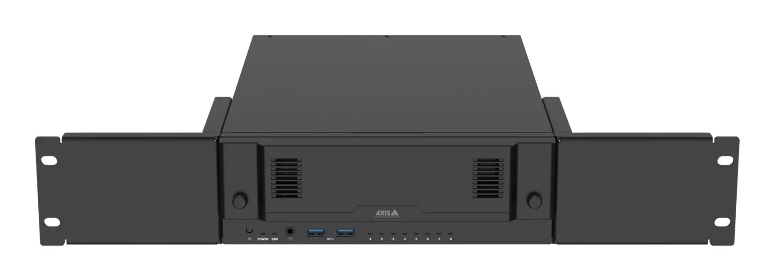 De AXIS Camera Station S2208 Mk II Standalone Appliance met montagebeugels eraan bevestigd