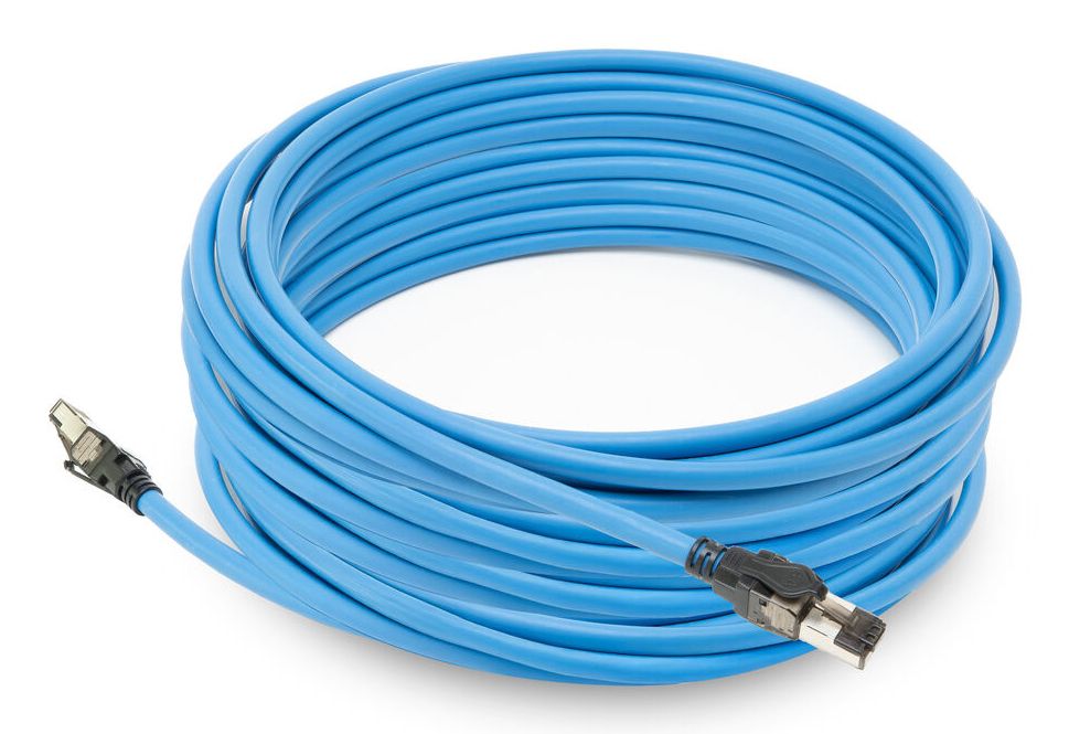 Opgerolde ACT S/FTP CAT6A B2ca PoE++ 100W solid prefab installatiekabel met twee RJ45 male IDC connectoren