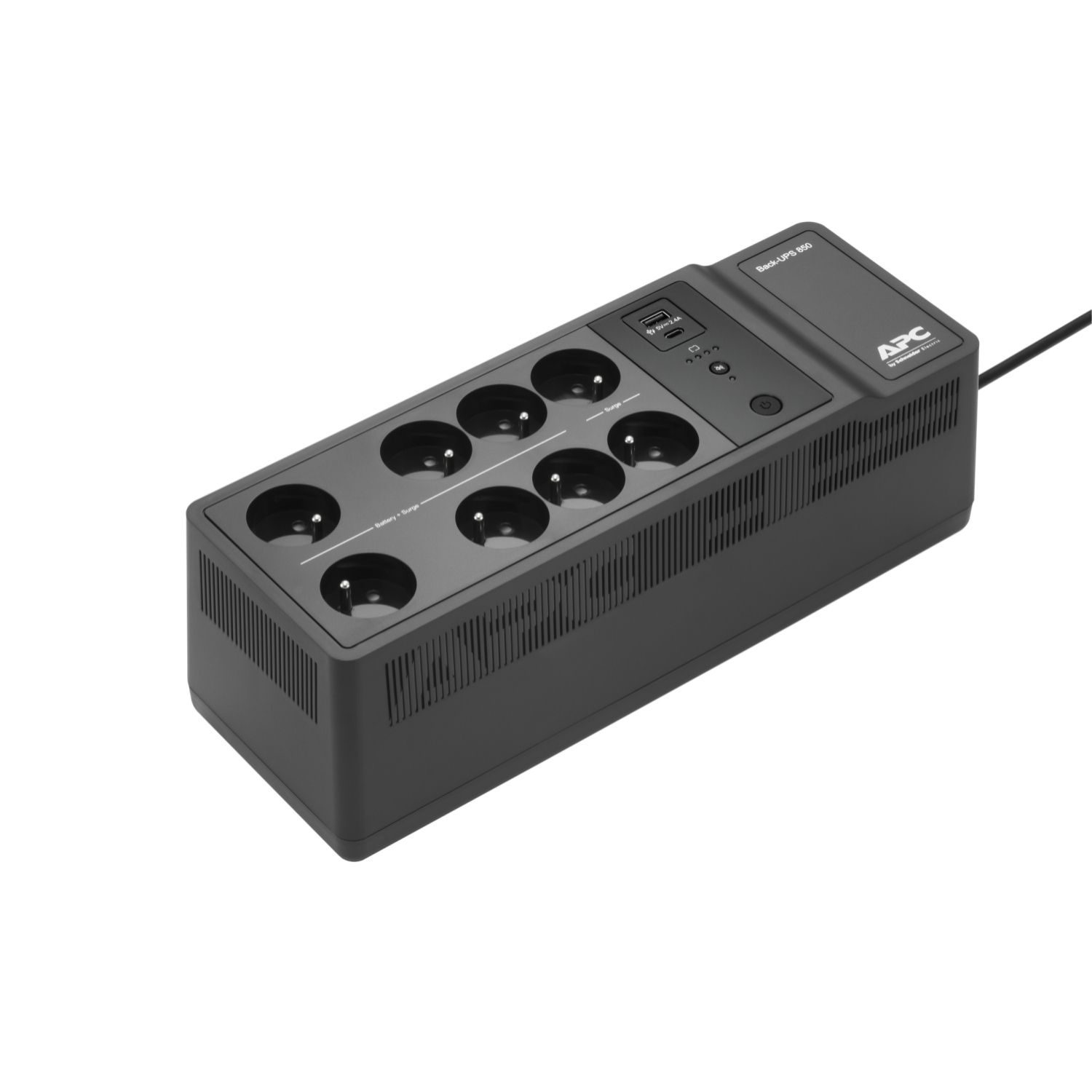 De APC Back-UPS BE850G2-FR noodstroomvoeding van schuinboven