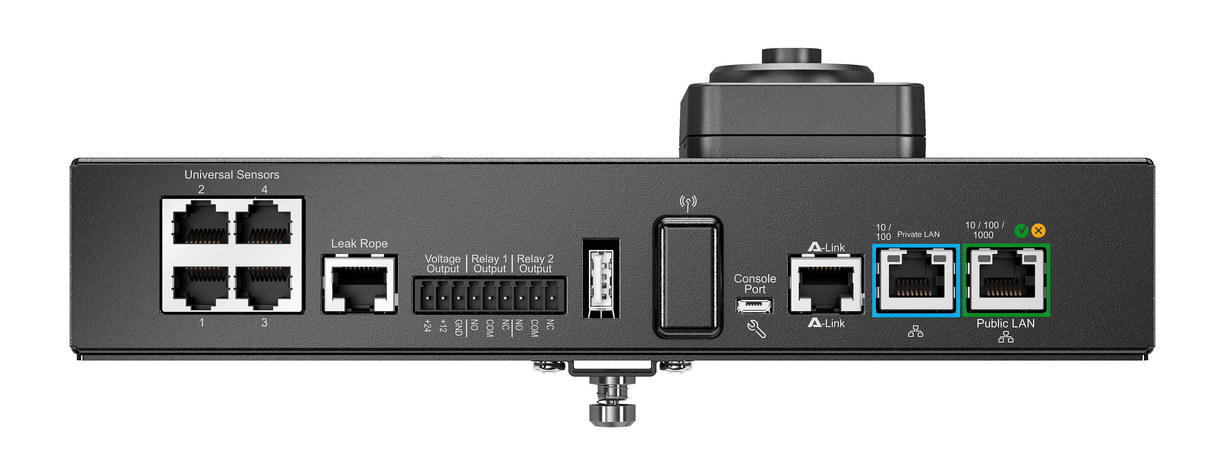 Poorten op de APC NetBotz Room Monitor 755