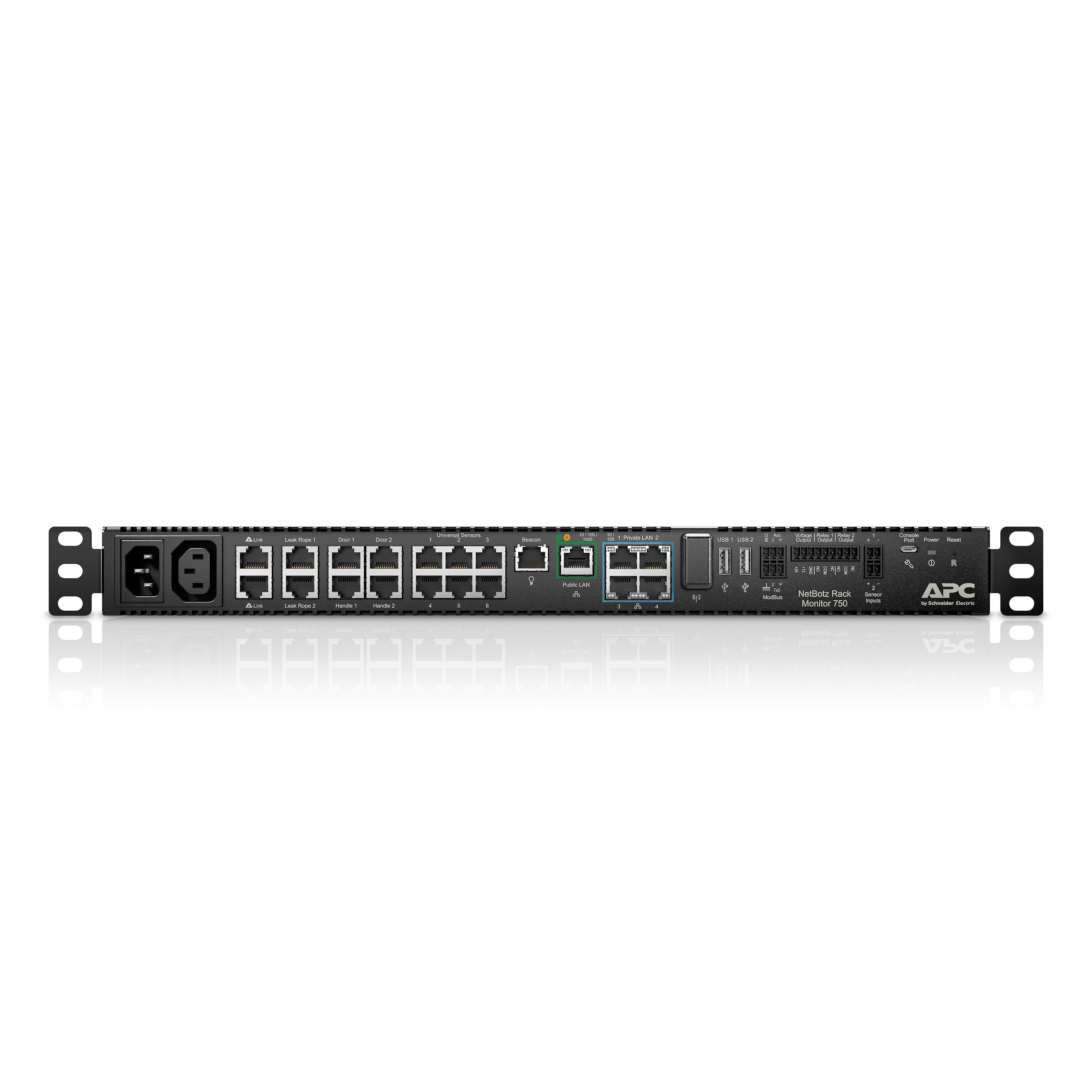 Voorkant van de 1U APC NetBotz Rack Monitor 750 (NBRK0750) die geschikt is voor rackmontage
