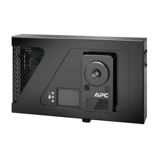 De APC NetBotz Room Monitor 756 met PoE-injector schuin van rechtsvoor