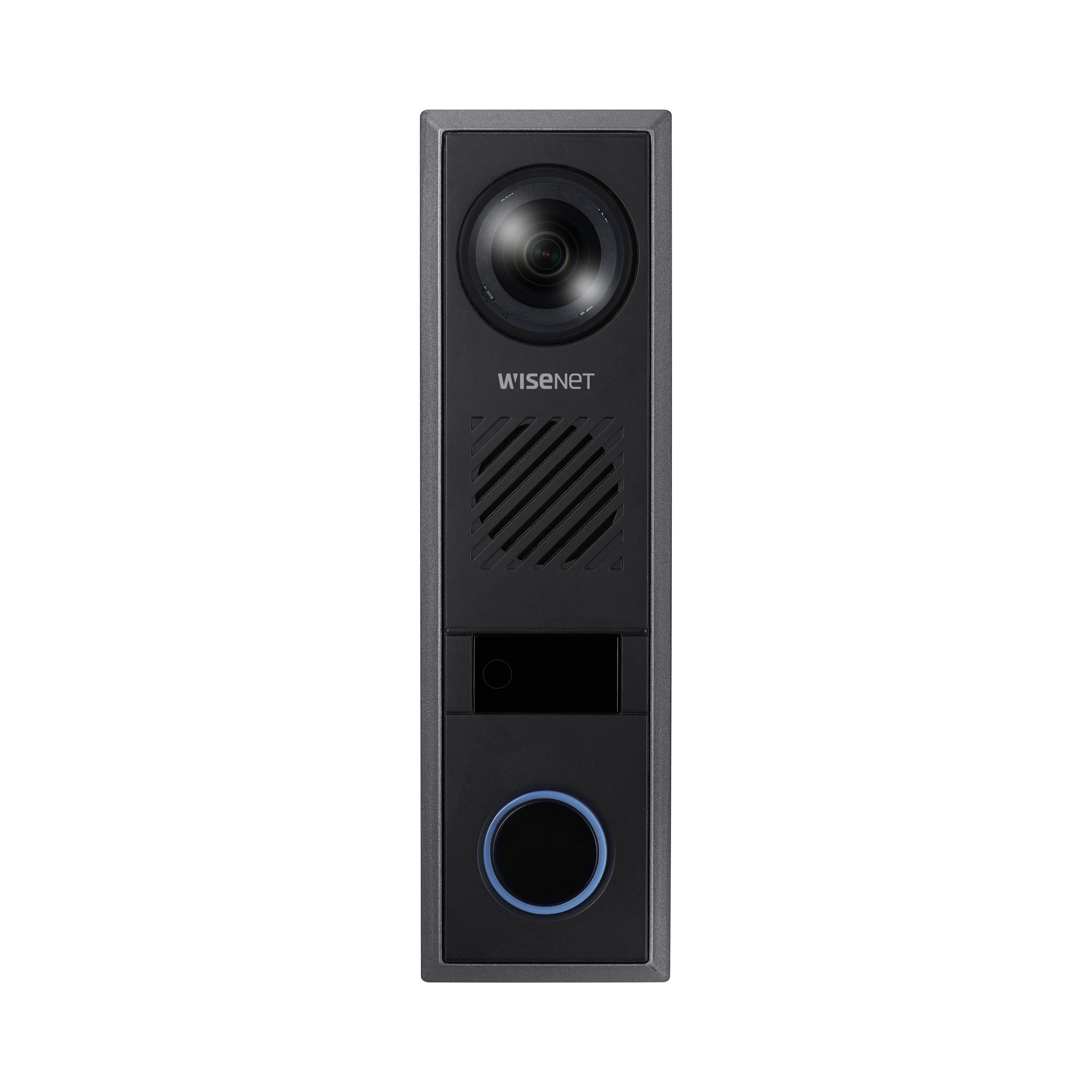Voorkant van de Hanwha TID-600R 2MP Video Intercom zwarte deurbel met camera