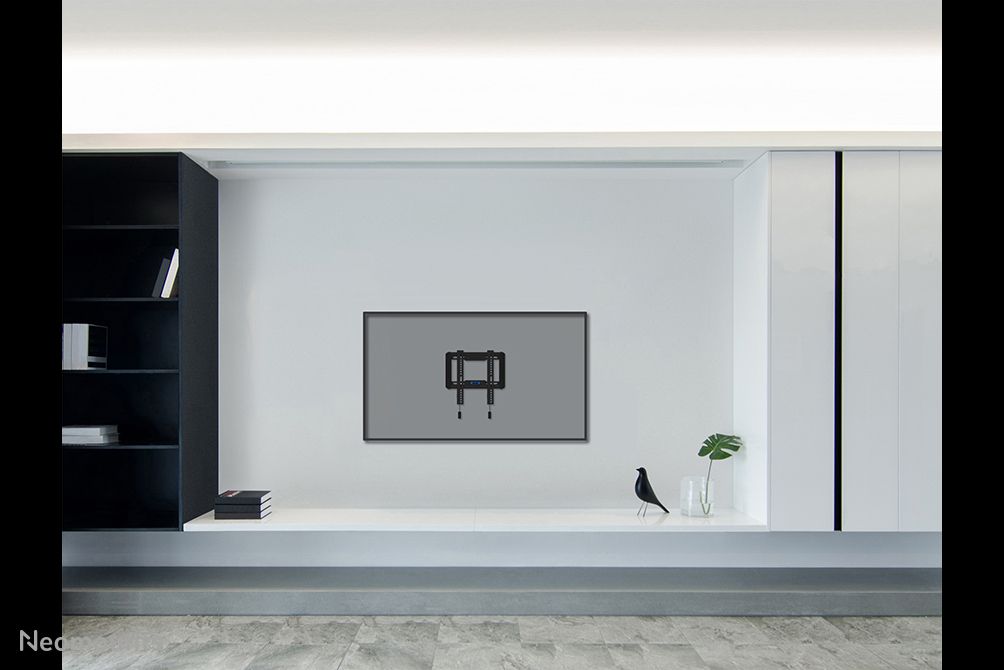De Neomounts WL30-550BL12 muurbeugel voor displays van 24'' tot 65'' aan de muur gemonteerd