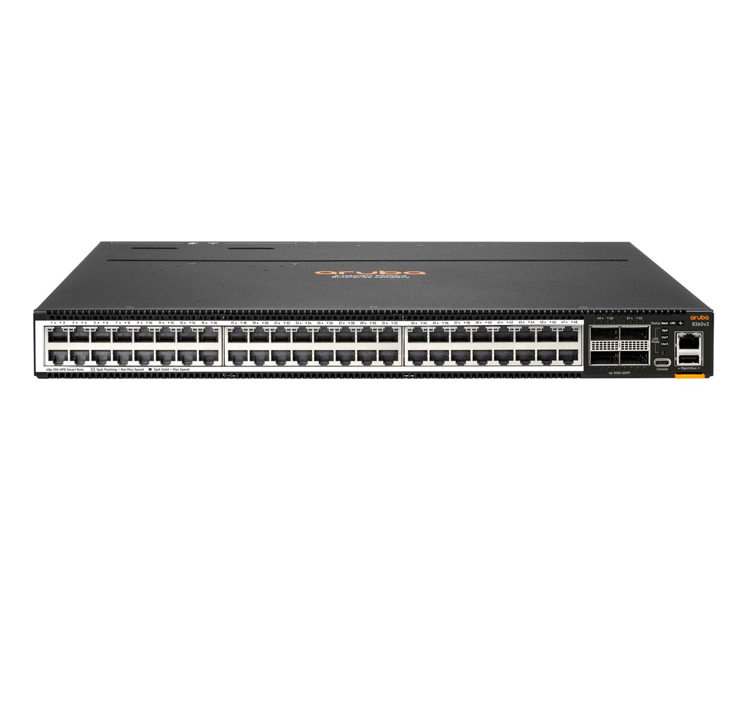 Voorkant van de HPE Aruba Networking 8360-48XT4C v2 switch