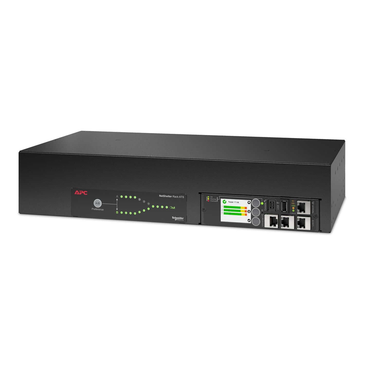 Voorkant van de 2U APC AP4424A Rack ATS