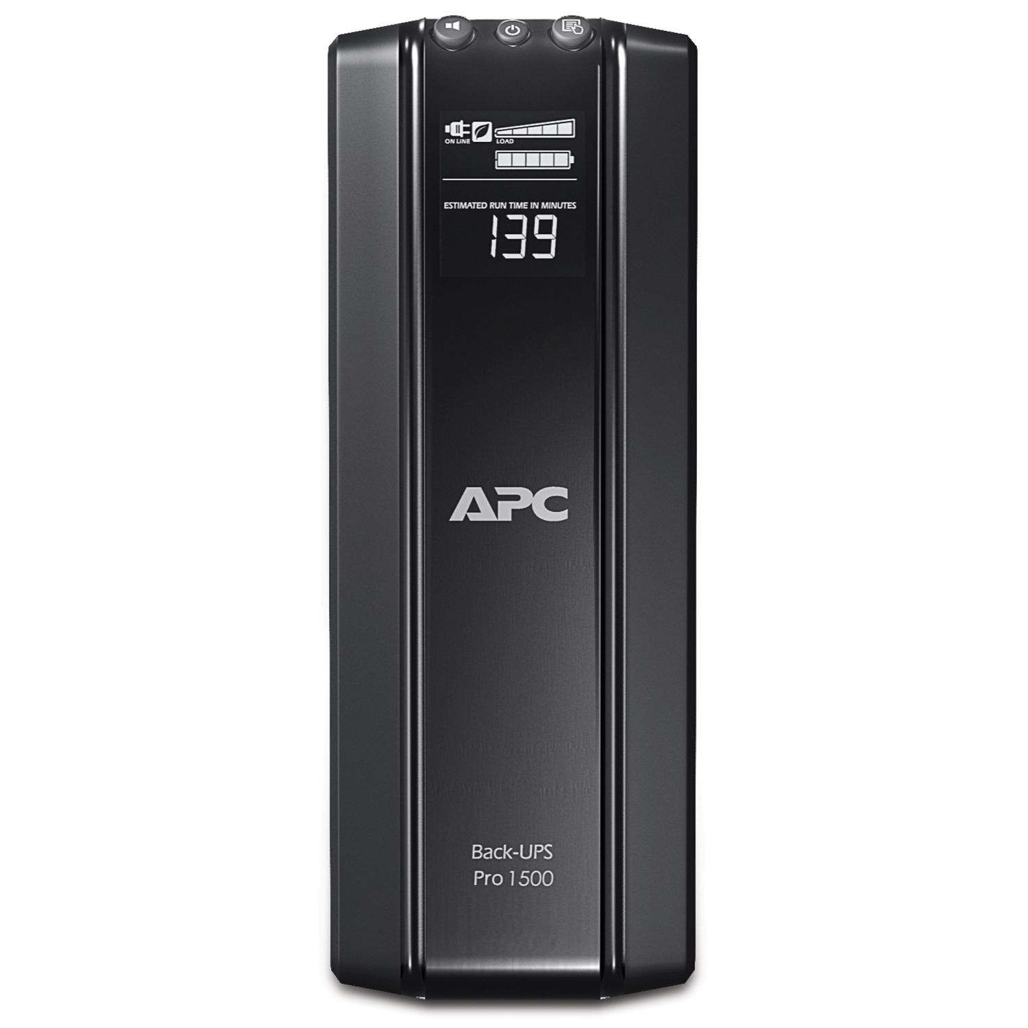 Voorkant van de APC Back-UPS PRO BR1500G-FR noodstroomvoeding met display