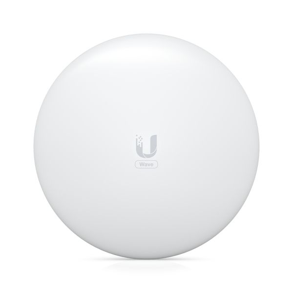 Voorkant van het Ubiquiti UISP Wave Long-Range PtMP 60 GHz access point met het Ubiquiti Wave logo