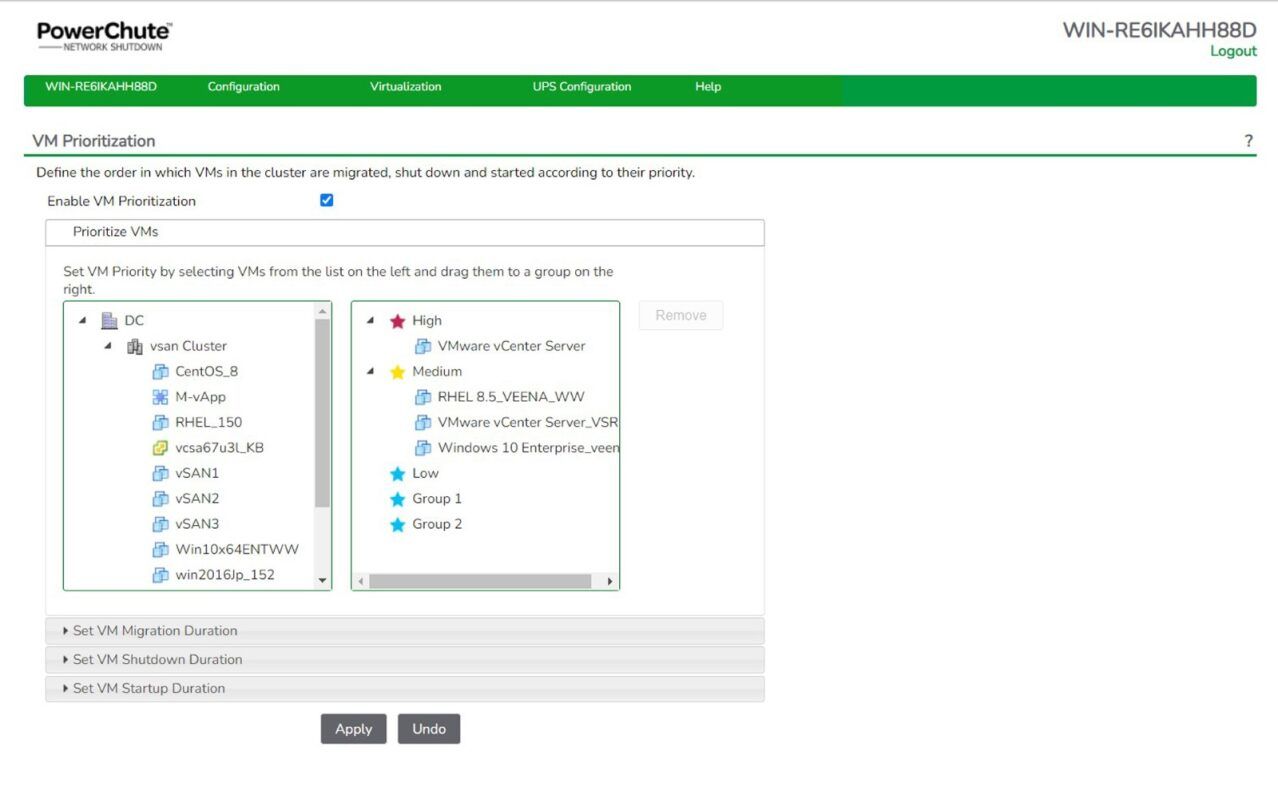Inkijkje in de APC SWPCNS1Y-DIGI Powerchute Network Shutdown software