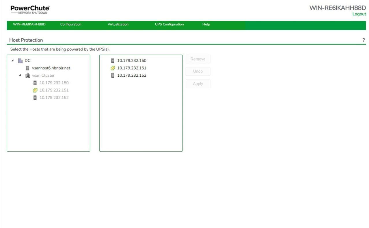 Host protection binnen de APC SWPCNS1Y-DIGI Powerchute Network Shutdown software
