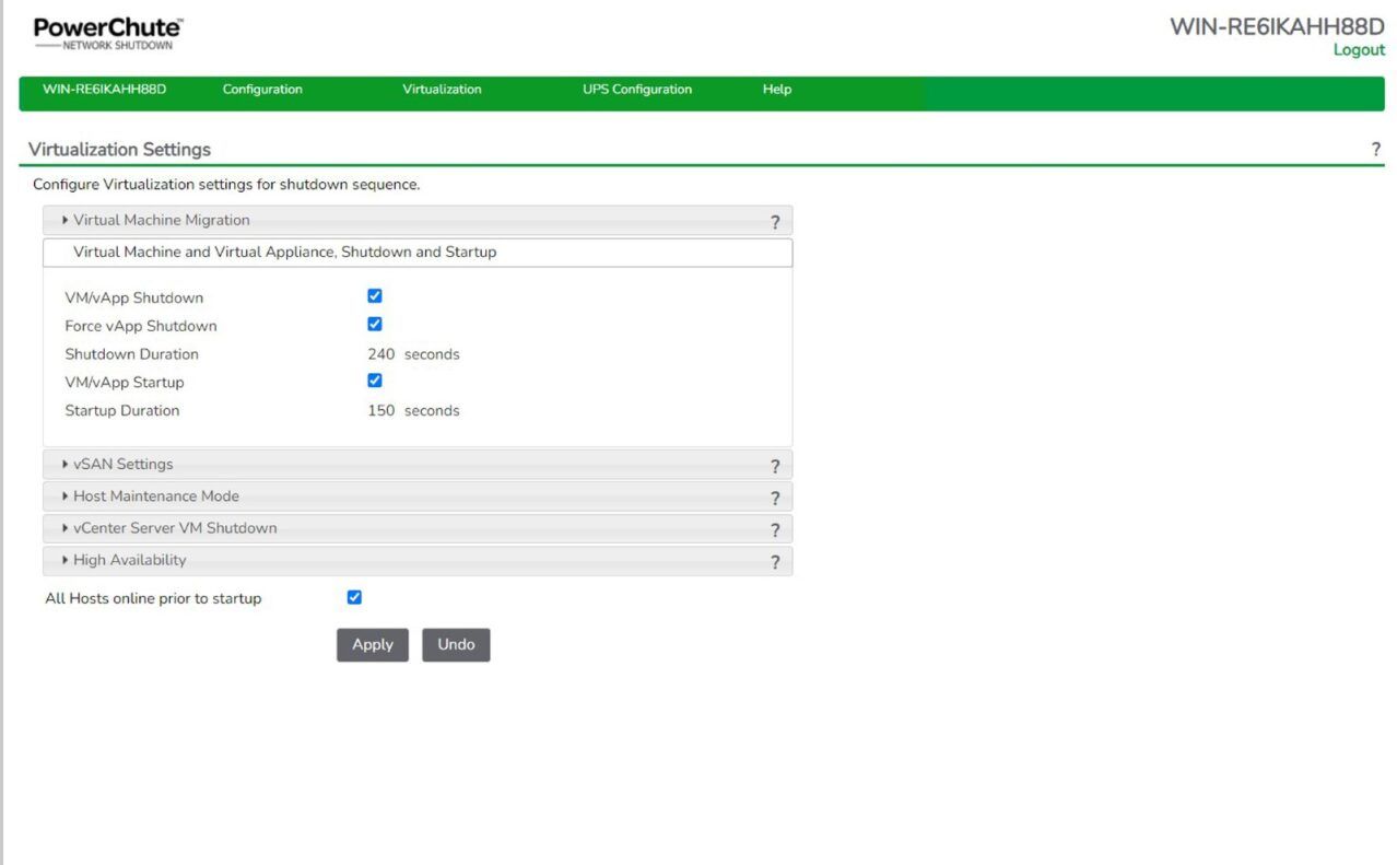 Virtualization settings binnen de APC SWPCNS1Y-DIGI Powerchute Network Shutdown software