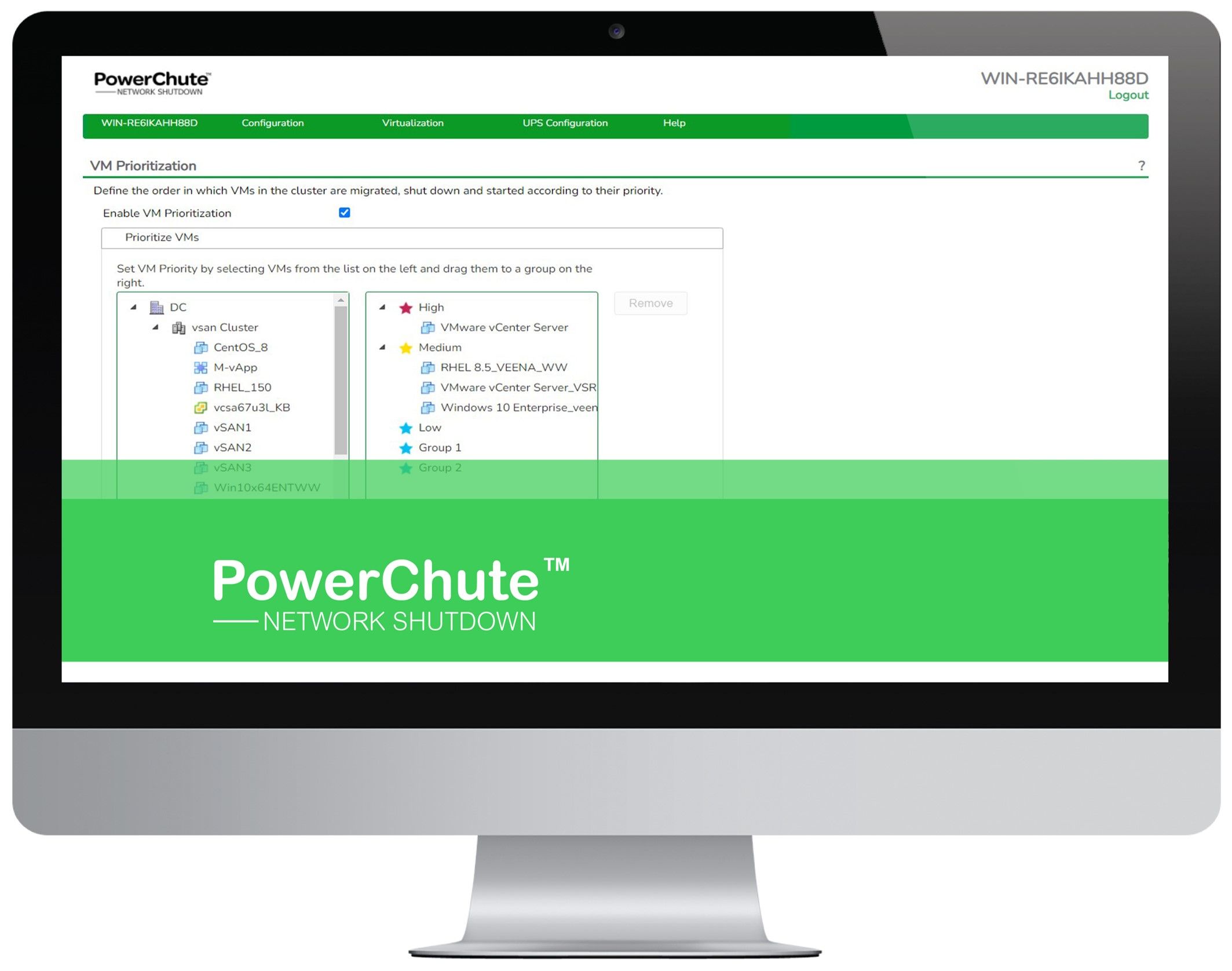 Screenshot van de software van de APC SWPCNS1Y-DIGI Powerchute Network Shutdown Licentie
