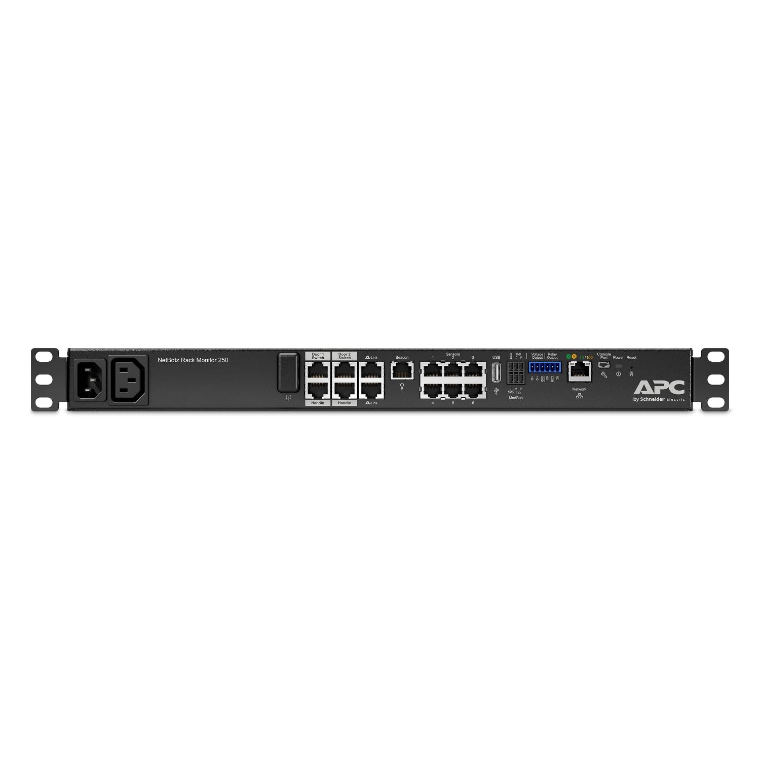Voorkant van de APC NetBotz Rack Monitor 250 (NBRK0250A) voor rackmontage