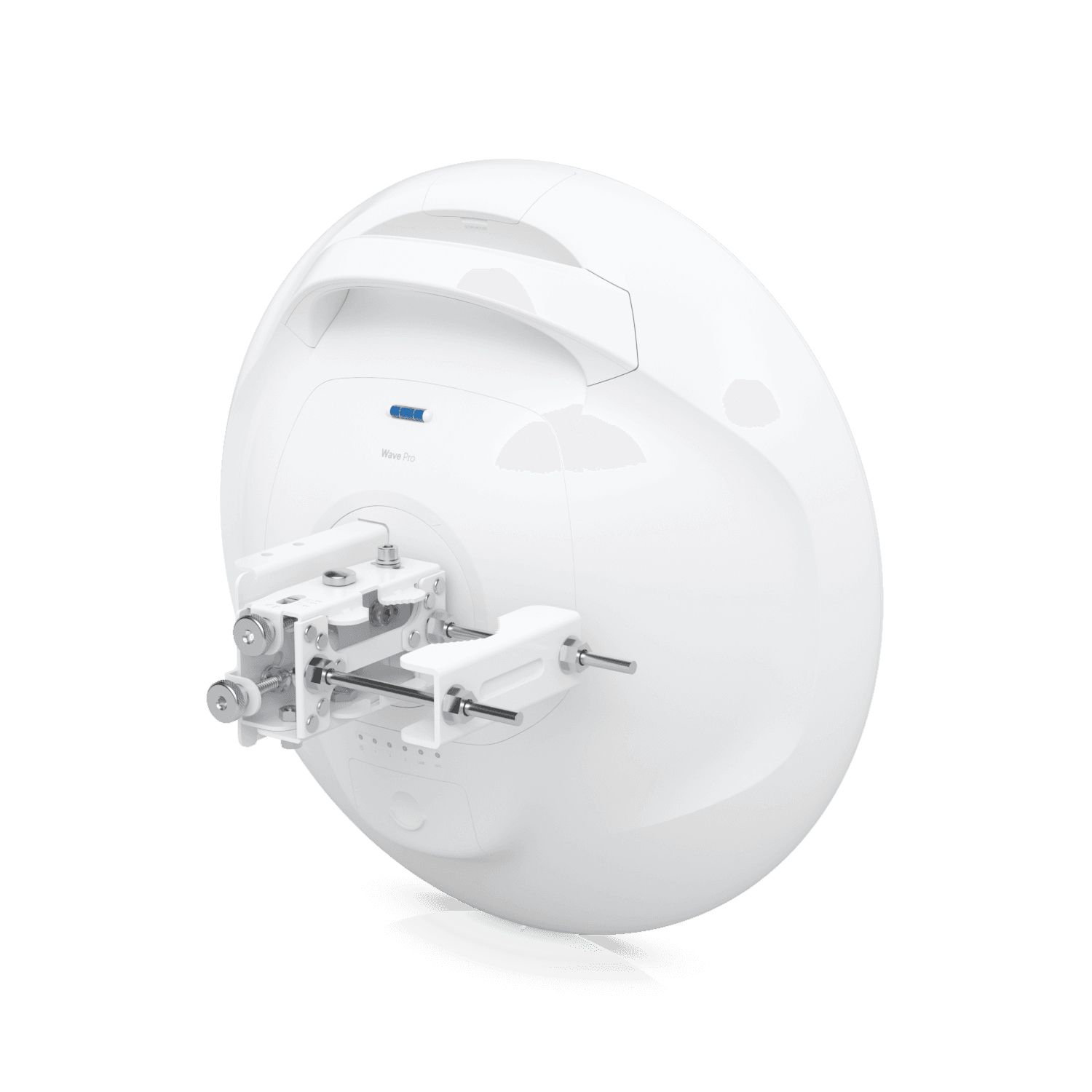 Achterkant schuin links van het Ubiquiti UISP Wave Pro 60 GHz Point-to-Multipoint access point met bevestiging