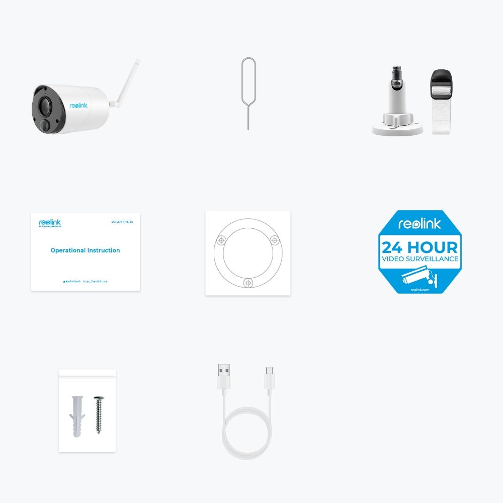 Verpakkingsinhoud van de Reolink Argus B320-W