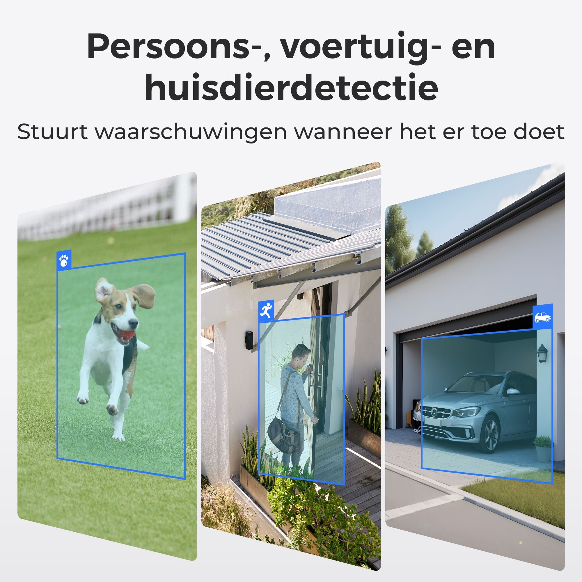 De Reolink P340 12MP PoE spotlight camera heeft persoonsdetectie en voertuigdetectie en huisdierdetectie