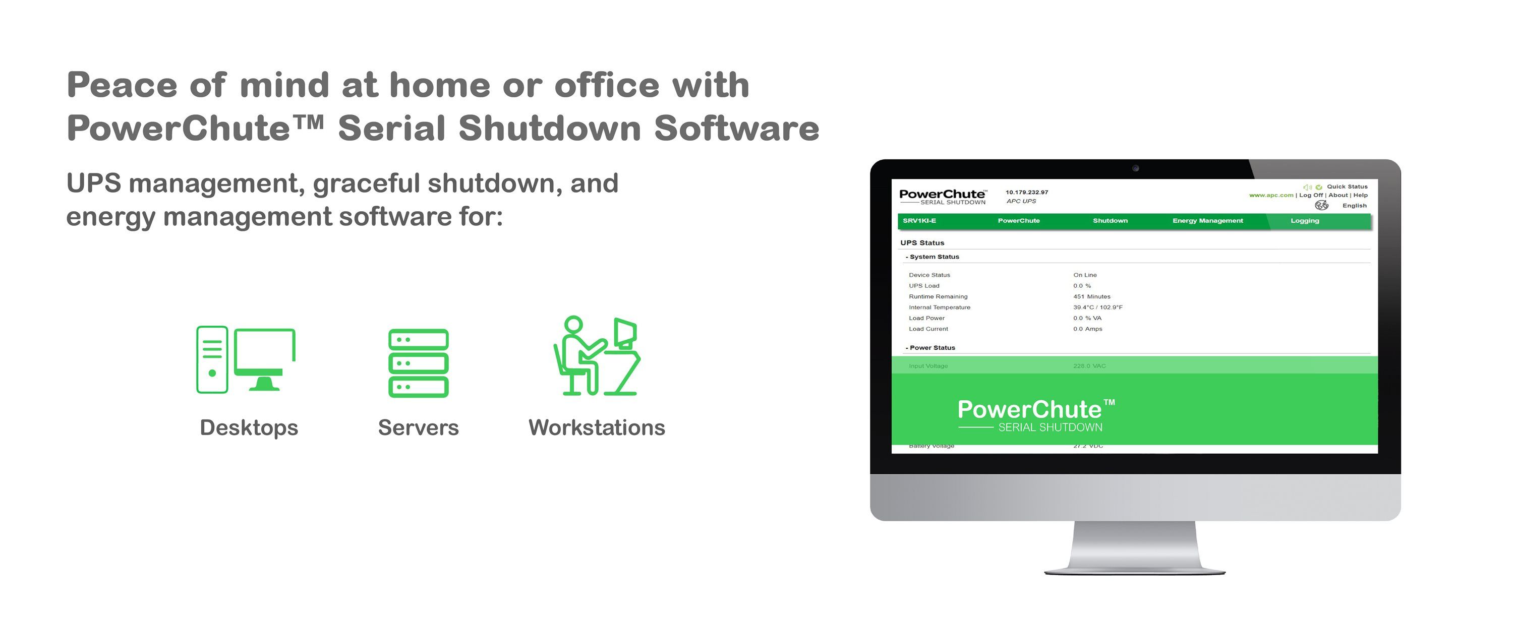 PowerChute Serial Shutdown Software voor de APC Back-UPS BE850G2-FR noodstroomvoeding