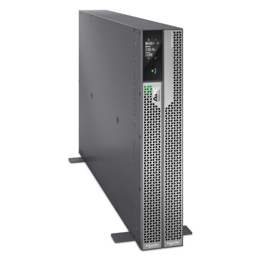 Linker zijkant en voorkant van de APC Smart-UPS Ultra On-Line SRTL5KRM2UI-HW als tower geplaatst