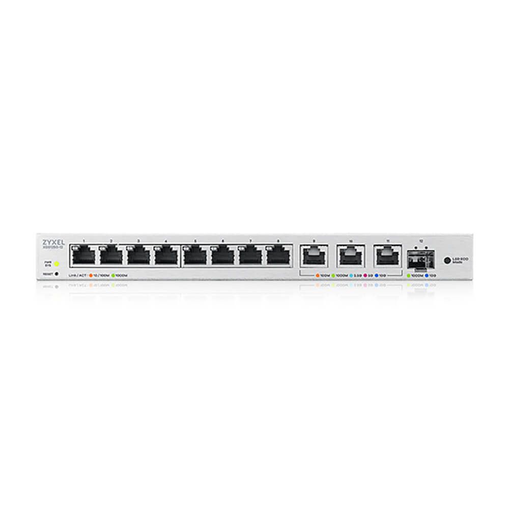 Voorkant van de Zyxel XGS1250-12 v2 12-poorts 10G managed switch