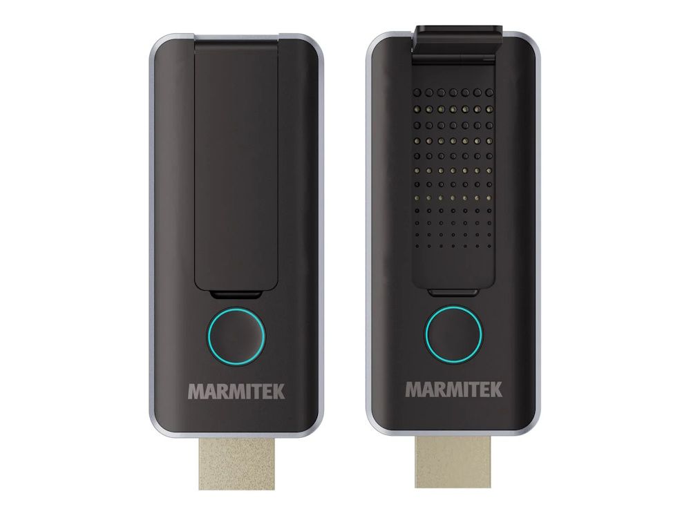 Transmitter en receiver van het Marmitek Stream S2 Pro draadloze HDMI presentatiesysteem