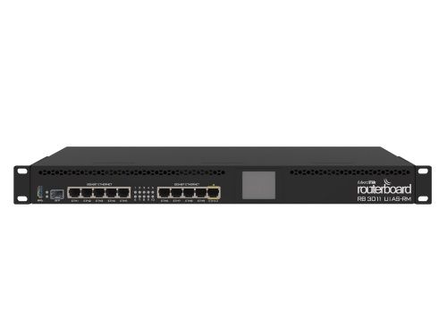 Voorkant van het MikroTik RB3011UiAS-RM Routerboard met rackmount