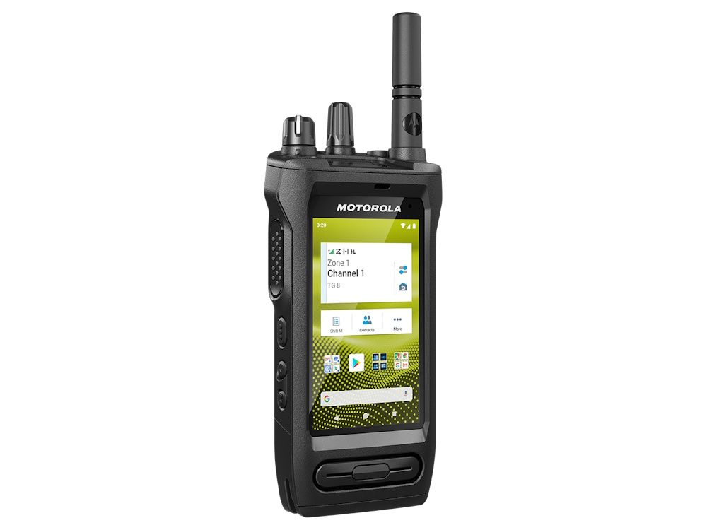 Voorkant en linker zijkant van de Motorola MOTOTRBO Ion 4G LTE WiFi portofoon