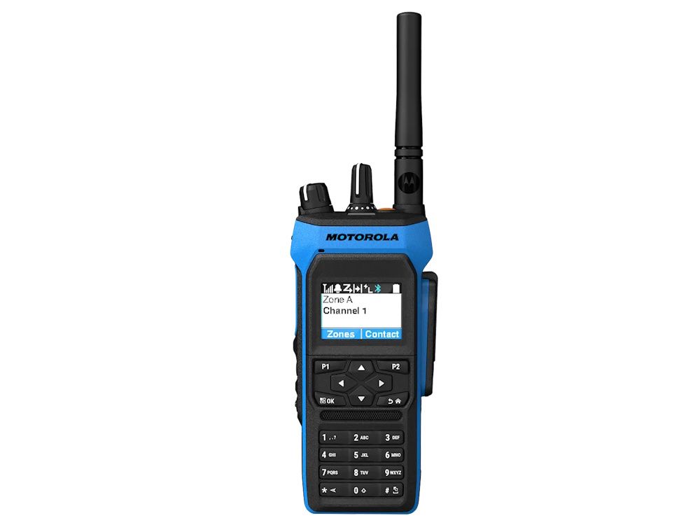 Voorkant van de Motorola R7Ex ATEX UHF portofoon met display zonder lader