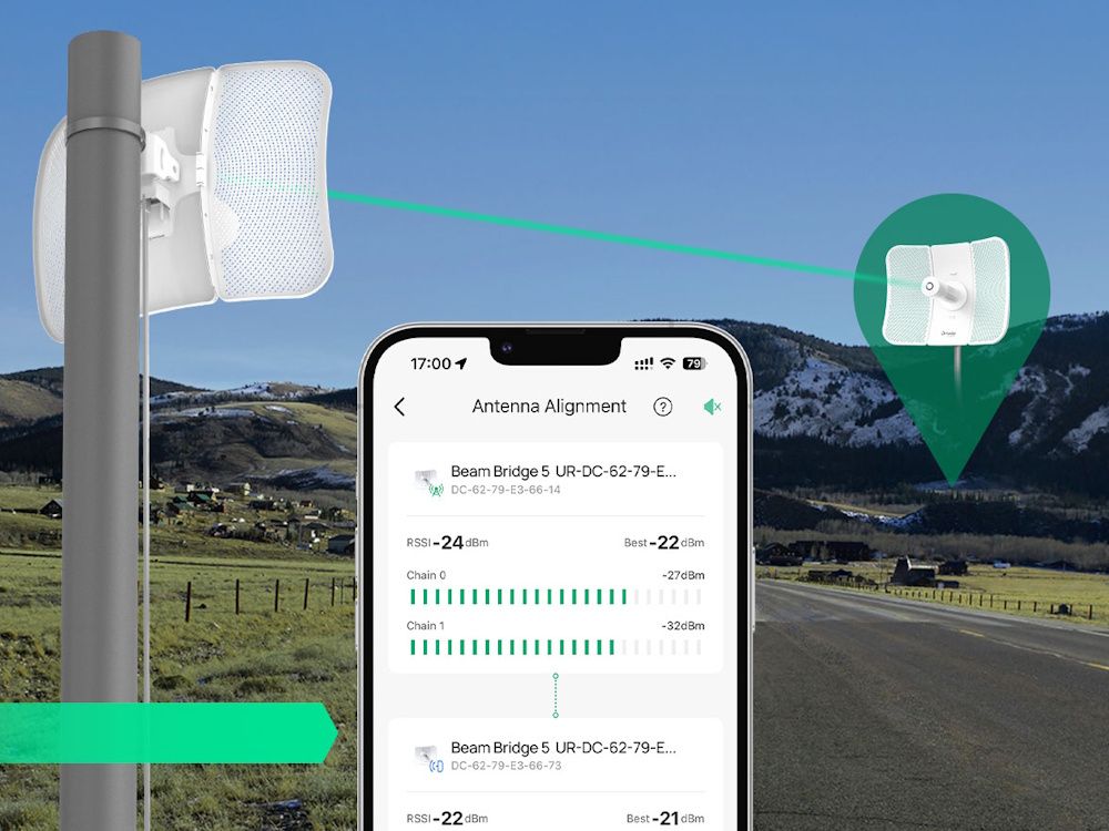 Antenne uitlijning van de Omada by TP-Link Beam Bridge 5 UR KIT 5 GHz WiFi 5 Point-to-Point bundel 23dBi via de Omada app