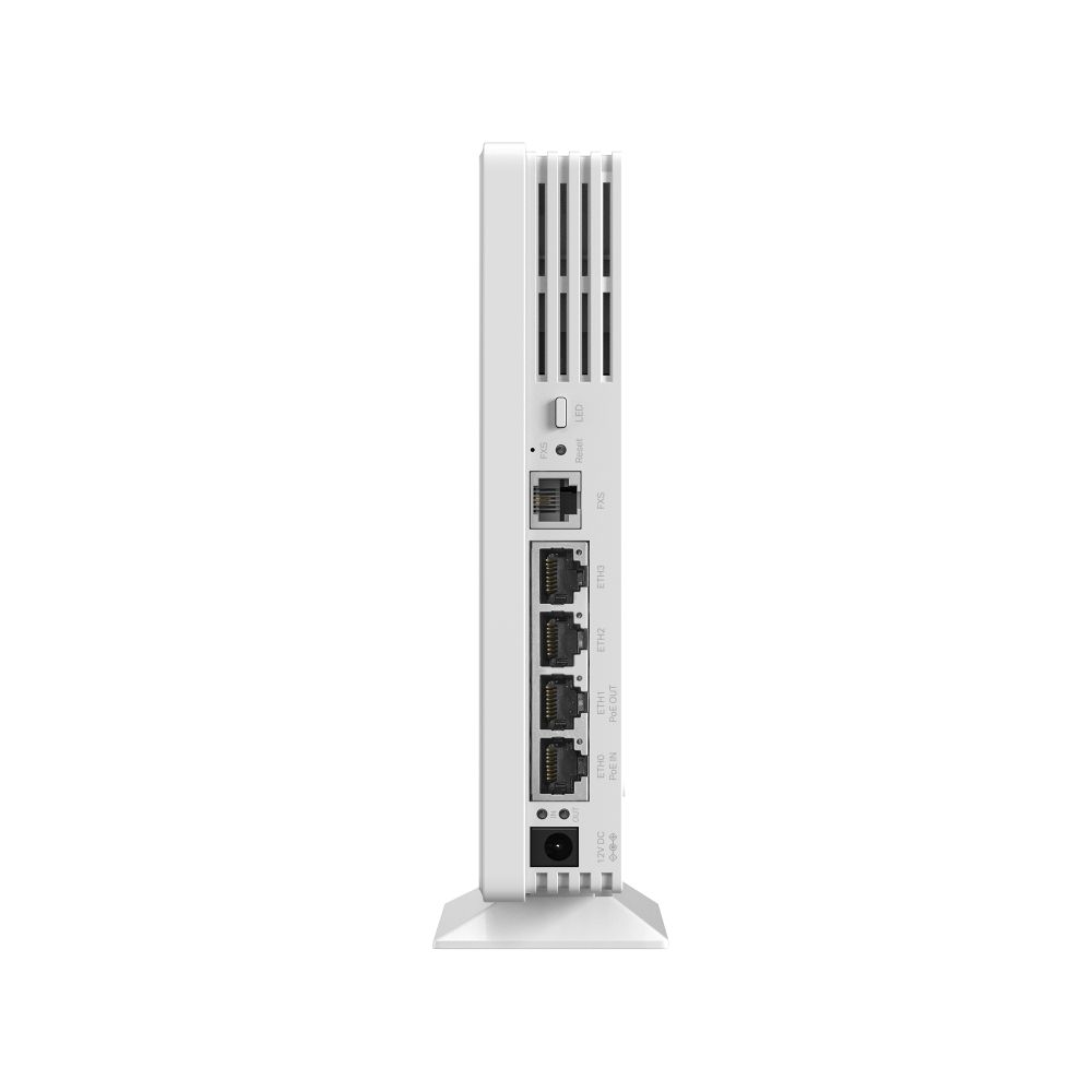Zijkant van het Omada by TP-Link EAP650-desktop WiFi 6 indoor access point met alle ethernetpoorten zichtbaar