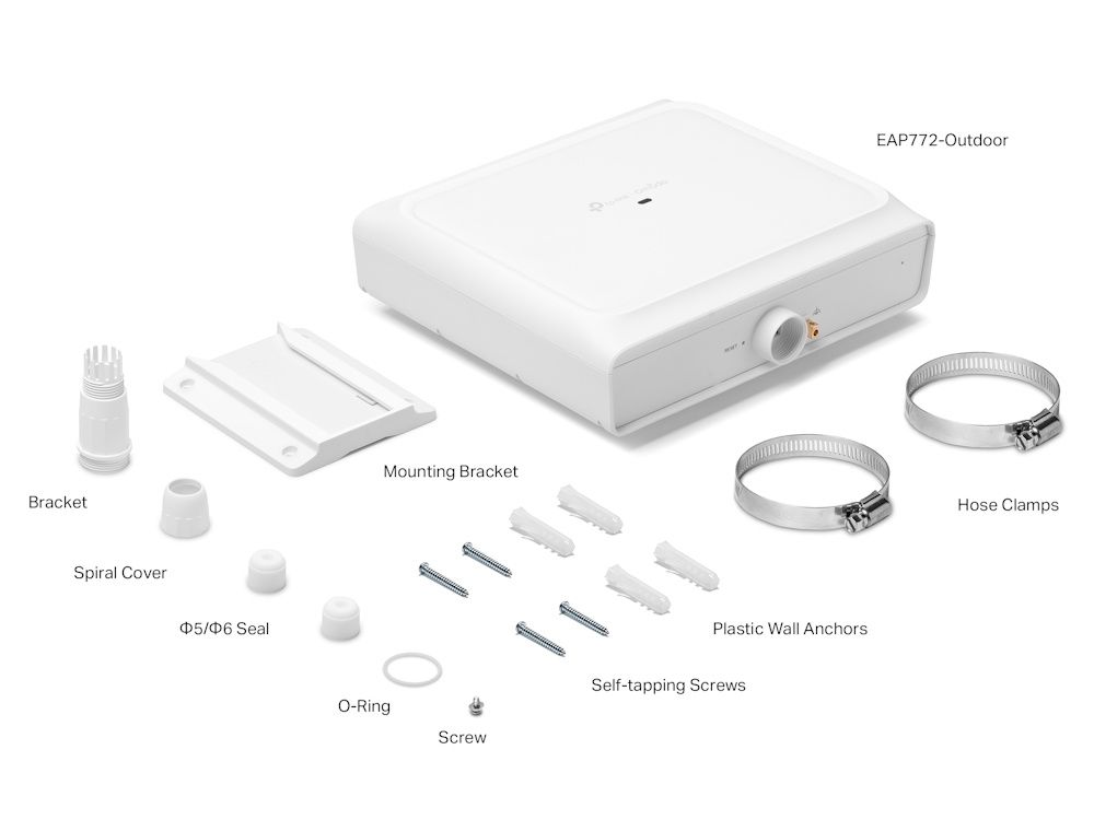 Verpakkingsinhoud van het Omada by TP-Link EAP772-Outdoor WiFi 7 access point