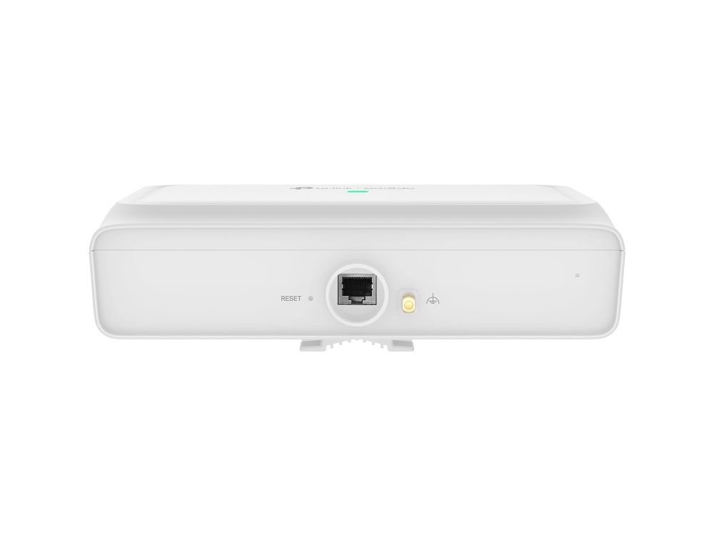 Onderkant van het Omada by TP-Link EAP772-Outdoor WiFi 7 access point met LAN-poort en reset