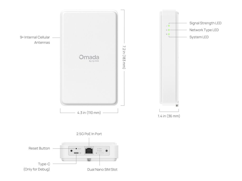 Specificaties en afmetingen van de Omada by TP-Link ER701-5G-Outdoor gateway