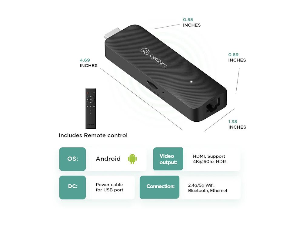 OptiSign Android player, android, video input, dc, conncetion