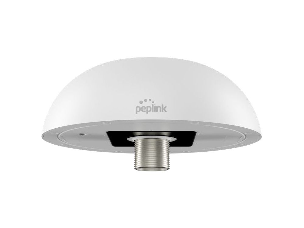 Voorkant van de Peplink Dome Pro Duo 5G router met schroefdraad ter bevestiging