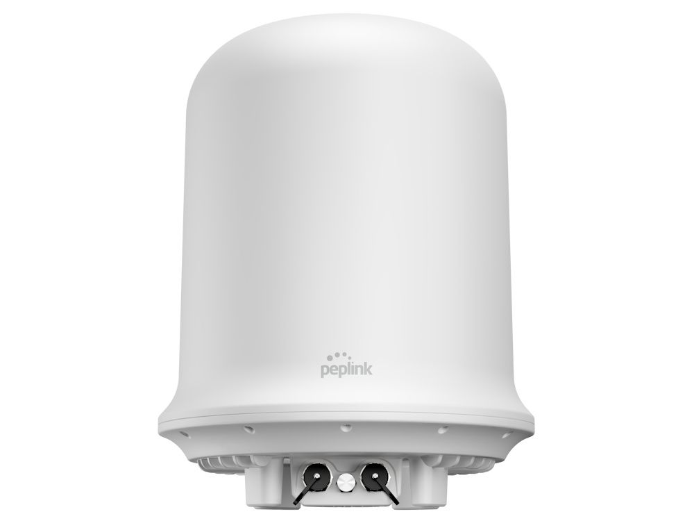 Voorkant van de Peplink Dome Pro LR 5G router met ethernetaansluitingen