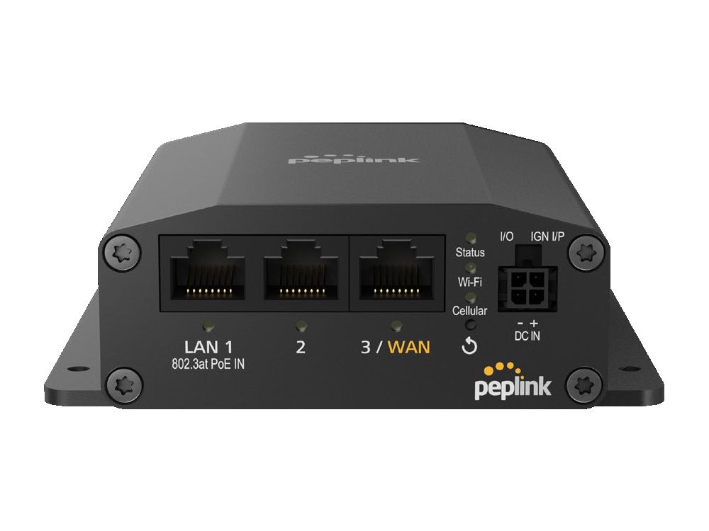 De Peplink MAX BR1 Mini 5G met WiFi M2M router met een WAN poort en LAN poorten