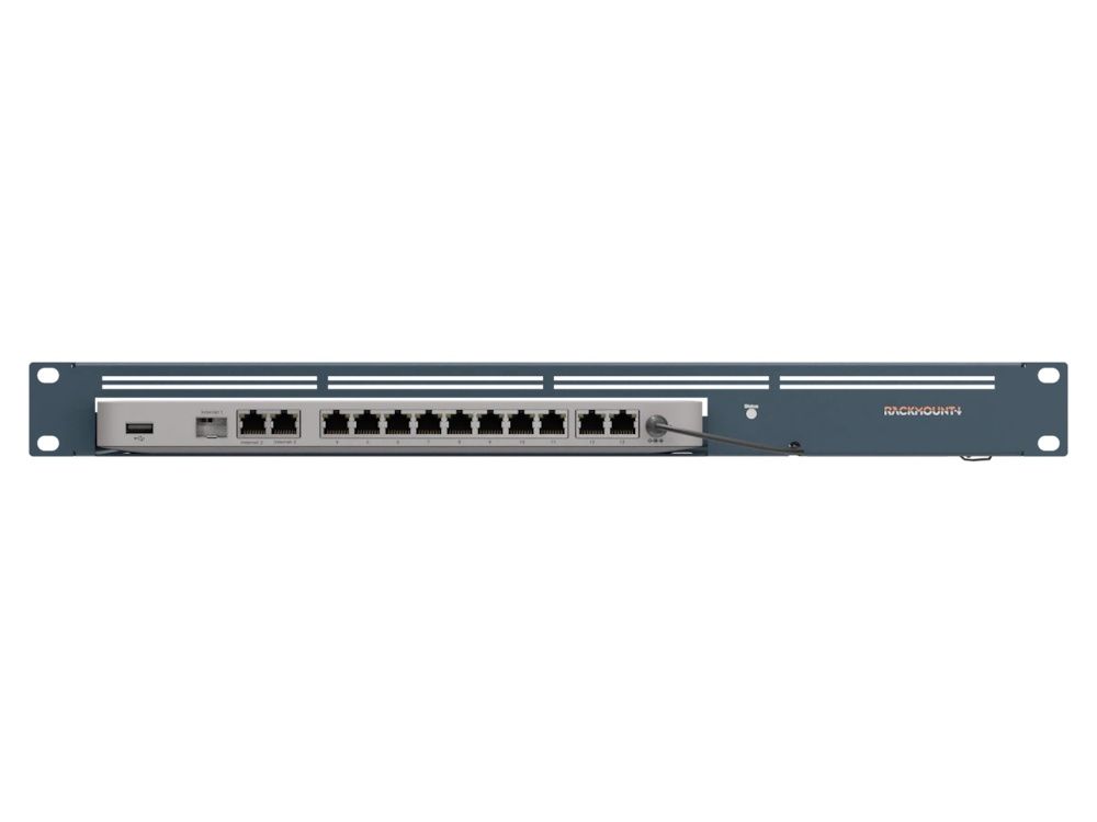 Voorkant van de Rackmount kit RM-CI-T24 voor Cisco Meraki MX68 en MX75 switches met uitsparing voor de poorten