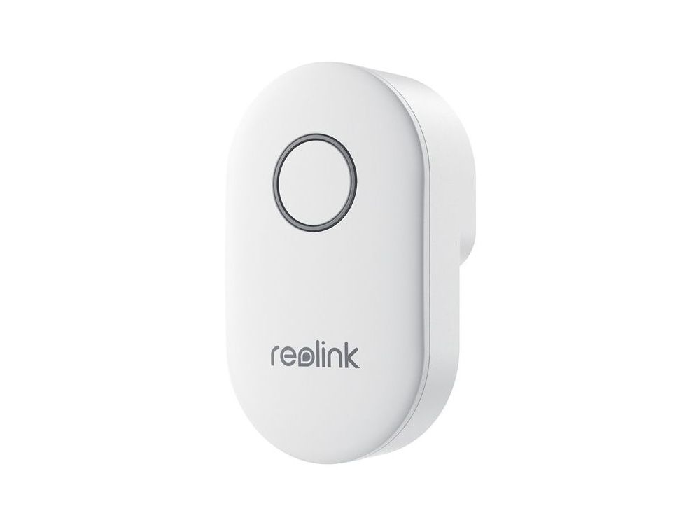 Zijkant en voorkant van de Reolink Chime die werkt als losse deurbel gong voor Reolink videodeurbellen