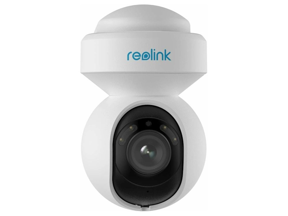 Voorkant van de Reolink E540 outdoor 5MP PTZ WiFi camera wit met muurbeugel