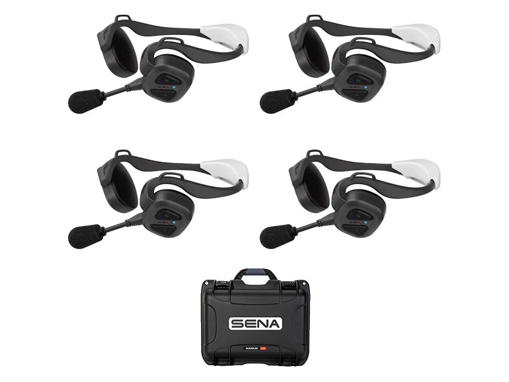 Vier Sena NAUTITALK BOSUN Mesh Intercom headsets met oplaadcase voor zeilers met microfoon en markeerboei