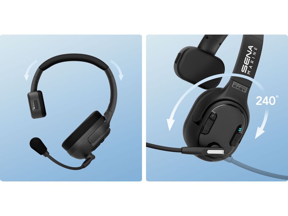 Verstelmogelijkheden van de Sena Nautitalk Easy Mesh Intercom headset voor groepscommunicatie aan boord