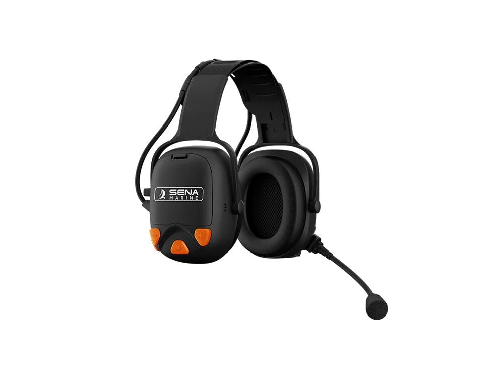Linker zijkant van een Sena NAUTITALK N2R Mesh Intercom headset met gehoorbescherming voor communicatie aan boord