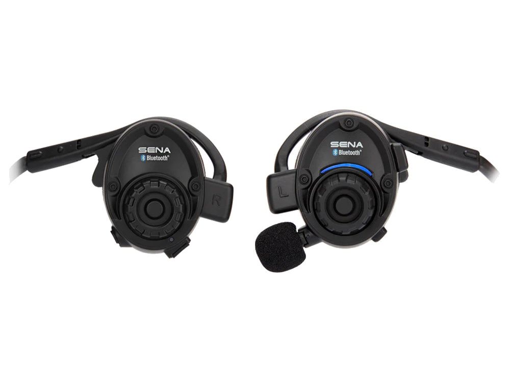 Twee zijkanten van de Sena SPH10 outdoor Bluetooth headset voor Intercom en muziek delen