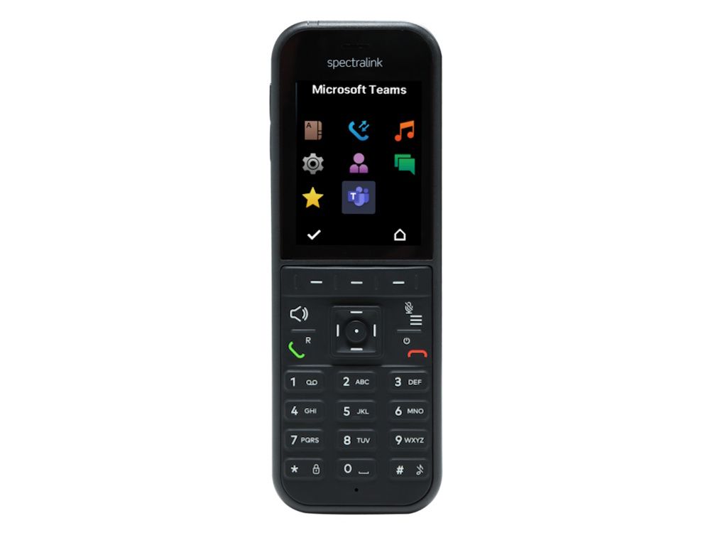 Voorkant van de Spectralink S33 DECT handset met alle apps op het kleurendisplay