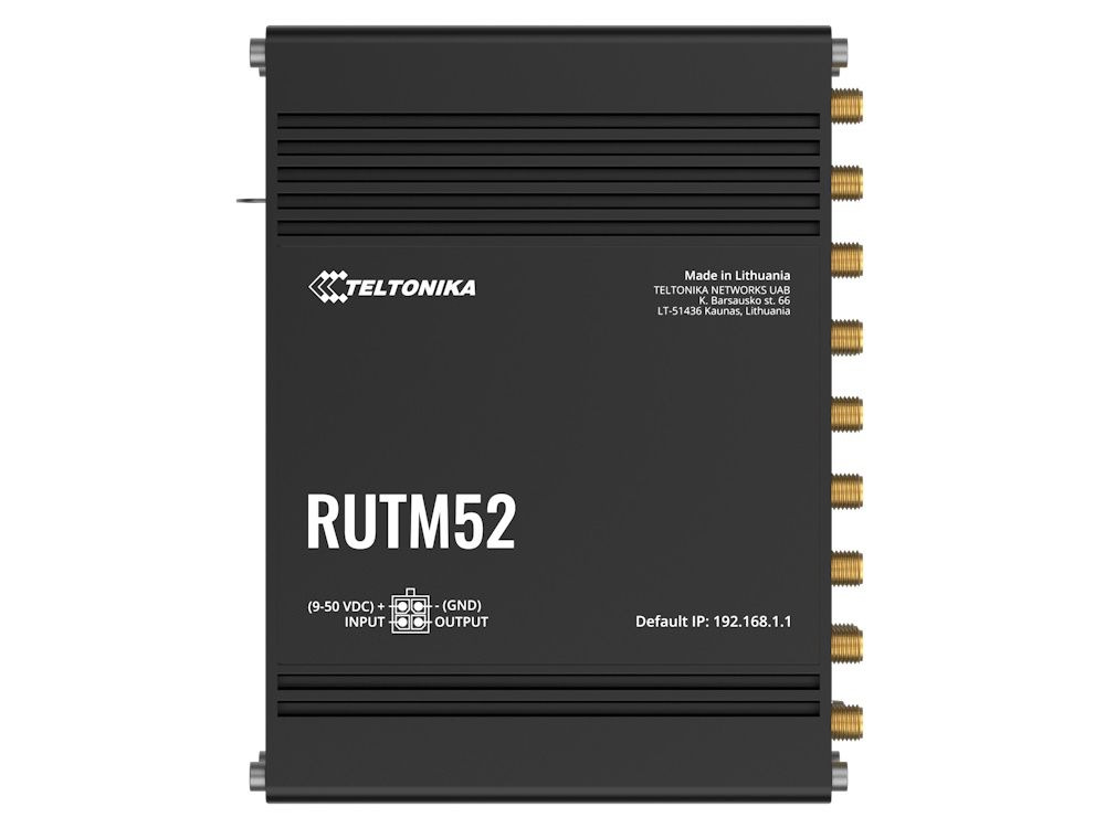 Voorkant van de Teltonika RUTM52 dual 5G multi-WAN router