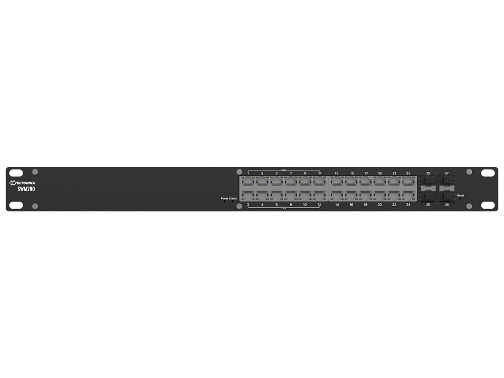 Teltonika SWM280 managed switch voorkant met poorten
