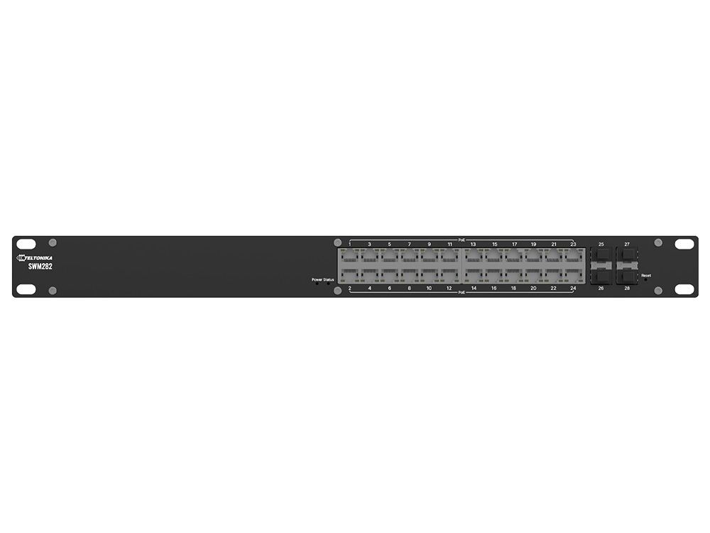 Teltonika SWM282 PoE managed switch achterkant ethernetpoorten
