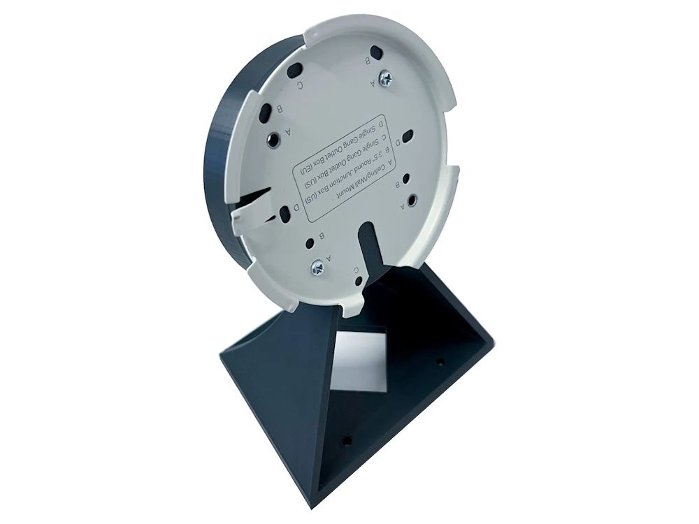 Voorkant van de  antraciet grijze TP-Link D-EAP6X-UNI houder voor EAP600 series, EAP772 en EAP773 access points met daarop de montageplaat van een access point