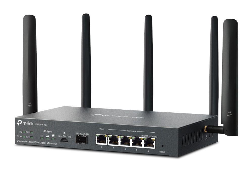 TP-Link Omada ER706W-4G WiFi 6 Gigabit VPN 4G router met SFP